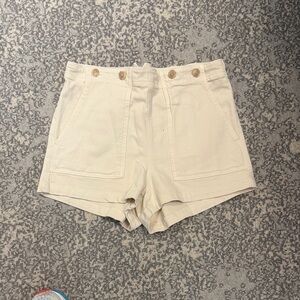 Pilcro Cream High-Waist Utility Shorts